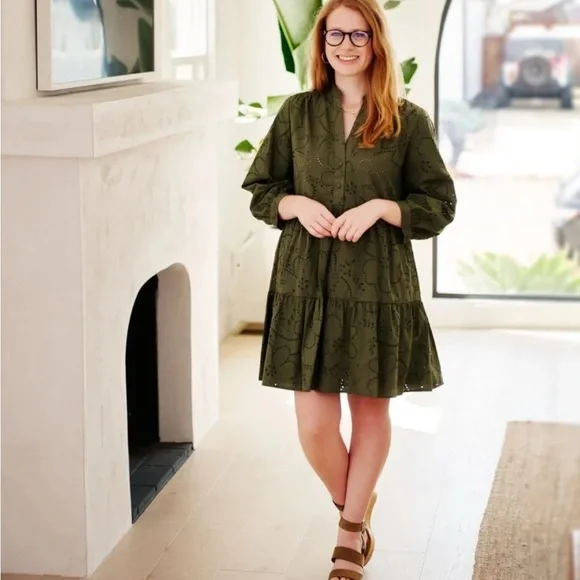 Zara Olive Green Eyelet Dress - Picture 10 of 10